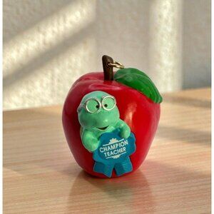 Hallmark Champion Teacher Christmas Ornament Red Apple Bookworm Educator Gift